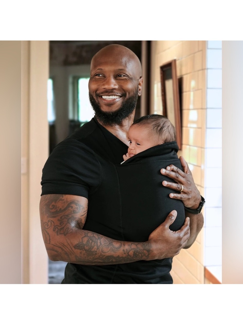 Lalabu baby wearing dad shirt black XL